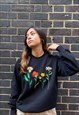 COTTAGE CORE FLORAL EMBROIDERY UNISEX SWEATSHIRT IN BLACK