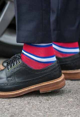 RED BLUE STRIPED COLOURFUL SOCKS FOR SUIT