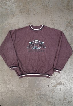 Vintage 90s Sweatshirt Purple Embroidered Logo
