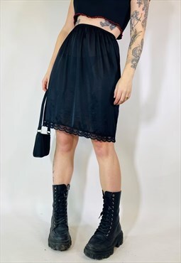 Vintage 90s 00s Y2K Satin Mini Black Grunge Slip Skirt