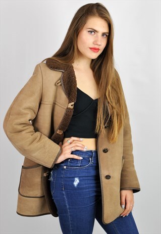 VINTAGE LIGHT BROWN SHEEPSKIN SHEARLING COAT