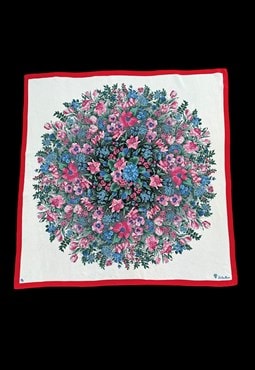 Valentino Vintage 80's Floral Cream Red Pink Scarf 
