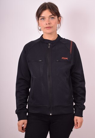 REEBOK WOMENS VINTAGE TRACKSUIT TOP JACKET SMALL BLACK 90S