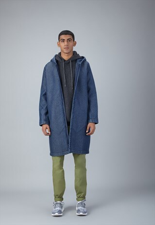 QUILTED DENIM COAT IN INDIGO