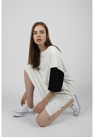 CONTRAST SLEEVE T-SHIRT DRESS