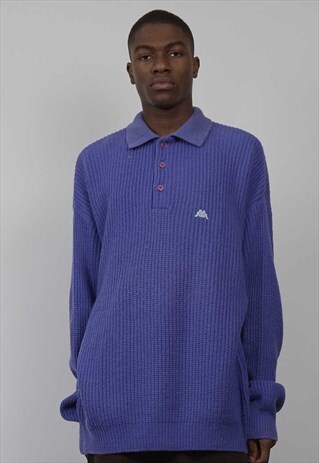 VINTAGE 80'S KAPPA PURPLE KNIT POLO JUMPER