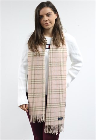 VINTAGE LAMBSWOOL CHECKED SCARF PINK-AS185