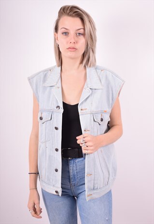 WOMENS VINTAGE DENIM GILET MEDIUM BLUE 90'S