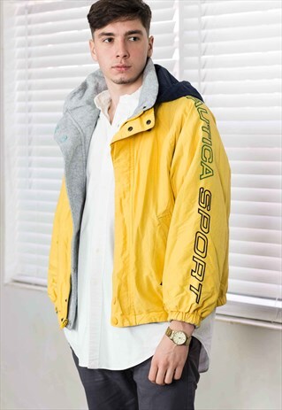 VINTAGE NAUTICA REVERSIBLE FLEECE JACKET LOGO 90S S 40.2