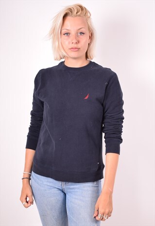 NAUTICA WOMENS VINTAGE SWEATSHIRT JUMPER MEDIUM BLUE 90S