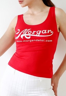 Graphic Spell Out Logo Morgan Y2k Vest Top Red Tank 