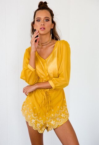 SHEER CHIFFON PLAYSUIT IN MUSTARD