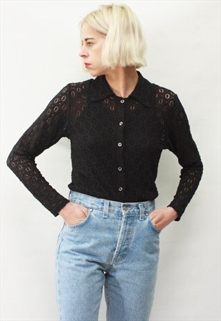 VINTAGE 80' AMAZING ELEGANT CUTE BLACK BLOUSE