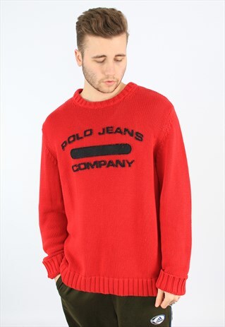 RALPH LAUREN POLO JEANS SPELLOUT KNITTED JUMPER