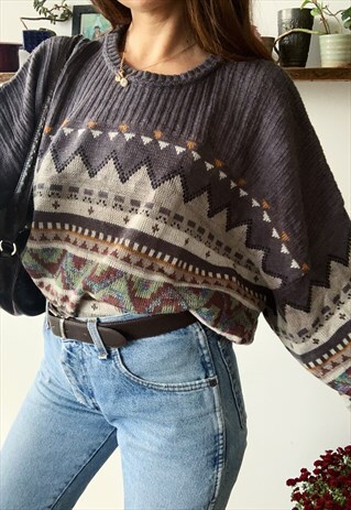 VINTAGE 80S FAIR ISLE CHRISTMAS KNIT JUMPER SWEATER PULLOVER