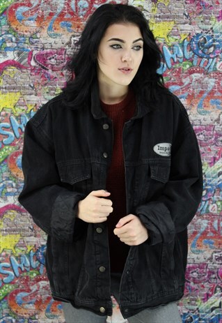 VINTAGE 80S BLACK BLANKET LINED DENIM JACKET. UNISEX.