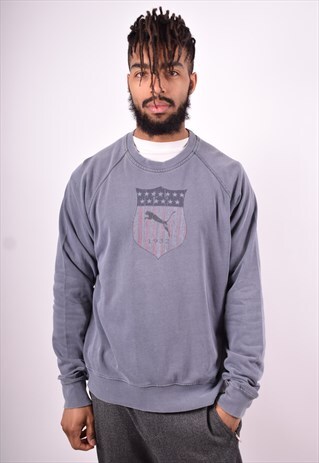 PUMA MENS VINTAGE SWEATSHIRT JUMPER LARGE GREY 90'S