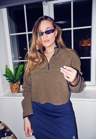 CROPPED FLEECE OVERSIZED 3/4 ZIP UP CROP TOP COMFORT