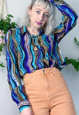 FUNKY VINTAGE WAVY PATTERNED BLOUSE