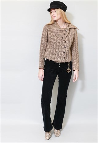 VINTAGE 1970'S BROWN & CREAM WOOL HERITAGE WOOL JACKET