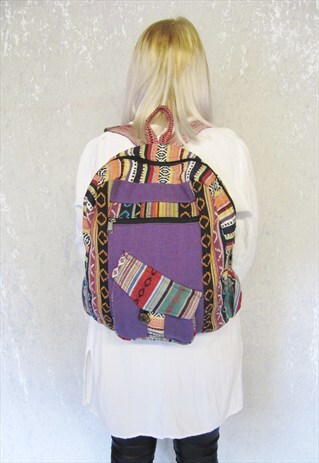 BOHO HIPPY FESTIVAL AZTEC PRINT PURPLE BACKPACK