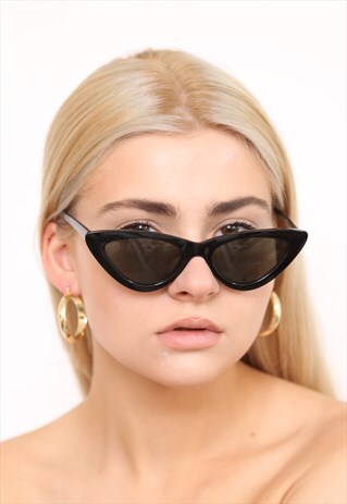 BLACK THIN CAT EYE SLIM SUNGLASSES UV400