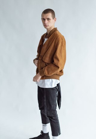 VINTAGE 80S SUEDE BOMBER JACKET WITH BUTTON UP FRONT