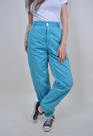 VINTAGE SNOW PANTS, 80S BLUE SKI SUIT TROUSERS