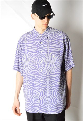 VINTAGE 90S PURPLE WHITE ABSTRACT SHORT SLEEVE SHIRT