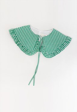 Green Gingham Cotton Oversized Collar, Detachable Collar