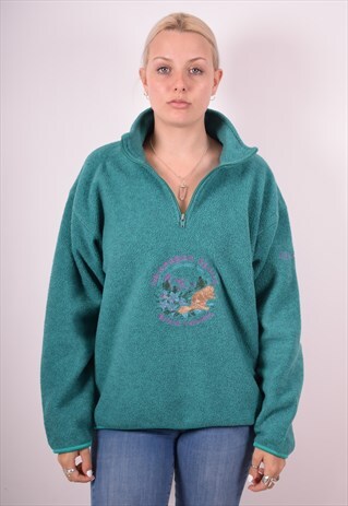 SERGIO TACCHINI WOMENS VINTAGE FLEECE JUMPER LARGE GREEN 90S