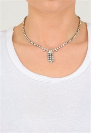 VINTAGE 40S ART DECO CUT GLASS DIAMANTE CRYSTAL NECKLACE