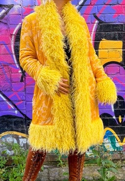 Yellow Velvet Penny Lane Afghan Faux Fur Coat
