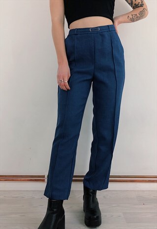 VINTAGE 90S BLUE STRAIGHT LEG HIGH WAISTED TROUSERS