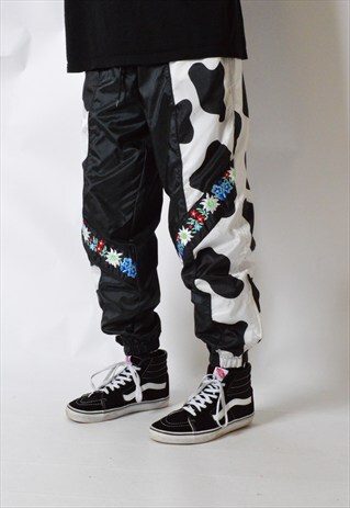 VINTAGE 90S BLACK AND WHITE EMBROIDERED SHELL PANTS