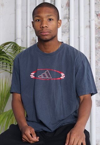 VINTAGE ADIDAS BIG LOGO T-SHIRT NAVY BLUE