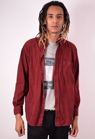 MENS VINTAGE CORDUROY SHIRT LARGE MAROON 90S