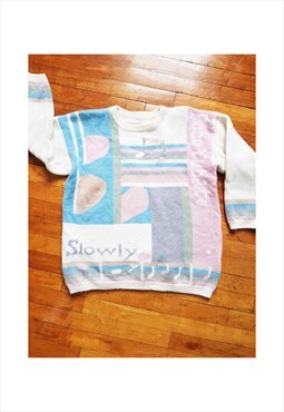 Vintage Pastel Wool Music Sweater Size M Colorful Ski Sweate