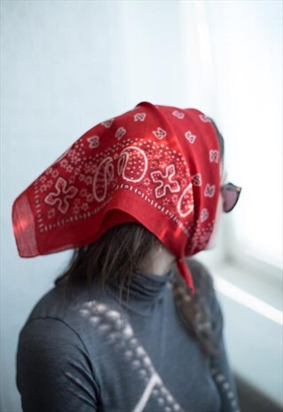VINTAGE 90'S RED PATTERNED COTTON SCARF