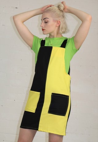 CONTRAST PINAFORE IN BLACK AND YELLOW