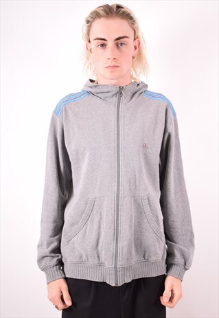 ADIDAS MENS VINTAGE HOODIE SWEATER MEDIUM GREY 90S