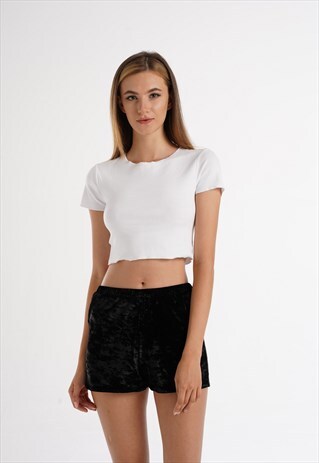 BLACK VELVET PAJAMA SHORT WITH ELASTIC BAND
