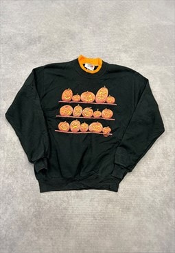 Vintage Sweatshirt Halloween Pumpkin Patterned Jumper