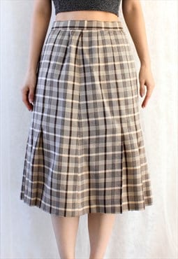 Vintage Skirt Brown Beige Grid S B113