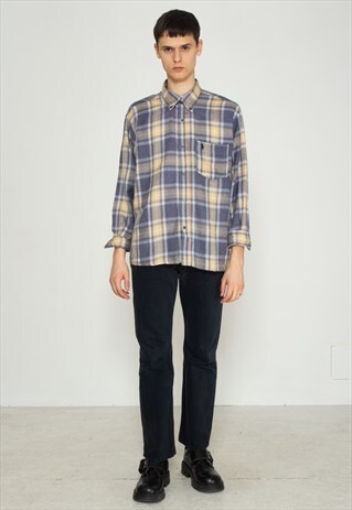 VINTAGE BLUE YELLOW RALPH LAUREN CHECKERED LONG SLEEVE SHIRT