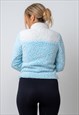 VINTAGE SIMPLE FLUFFY FLEECE SWEATER IN BLUE AND WHITE SMALL