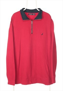 Vintage 90's Nautica Sweatshirt Embroidered Quarter Zip Red 