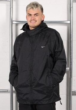 Vintage Nike Jacket in Black Windbreaker Rain Coat Large