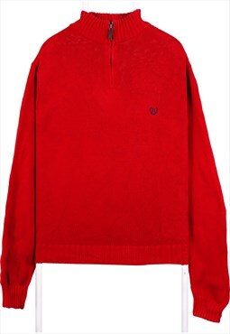Vintage 90's Chaps Jumper / Sweater Quarter Zip Knitted Red