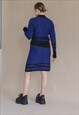 VINTAGE 80S OFFICE TURTLENECK LONG SLEEVE STRIPED SKIRT SUIT